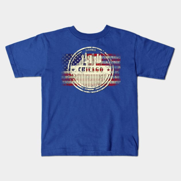 US flag with silhouette Chicago City Kids T-Shirt by DimDom